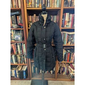 Betsey Johnson Women's xs Black Down Filled Feathers Quilted Puffer Jacket Hoode